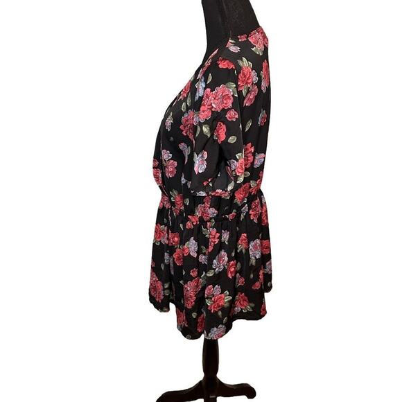 Torrid Plus Size Black & Red Rose Faux Wrap Blouse – Romantic Floral Top - Picture 2 of 8